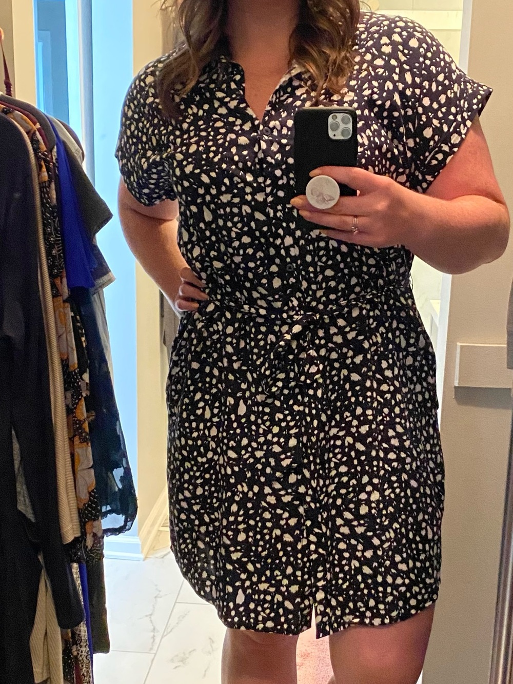 Flag & Anthem Navy and White Printed button down Dress with Tie Waist